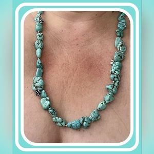 LUCKY BRAND TURQUOISE NECKLACE with SILVERTONE FLOWER ACCENT~NEW